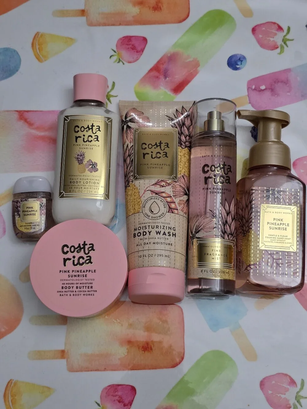 Bath & Body Works Pink Pineapple Sunrise Costa Rica Body Care Set 6 Piece NEW